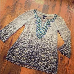 White House Black Market Beaded Silk Tunic EUC XS